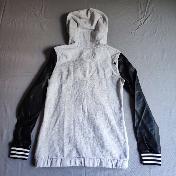 Volcom Enemy Jacket women's size S light grey with black faux leather sleeve - Picture 3 of 11